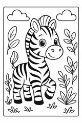 An adorable cartoon baby zebra coloring page perfect for kids to enjoy a fun and creative safari animal activity