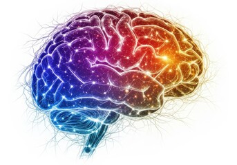 Abstract human brain with neural network connections isolated on white background