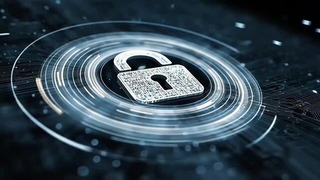 Digital security lock symbolizing data protection in a high-tech environment with glowing circuits