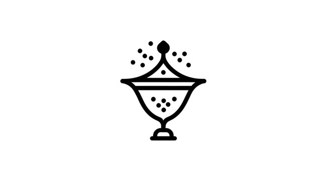 Stylized Black Line Art Icon of an Elegant Decorative Chalice with Lid and Sparkling Elements on White Background