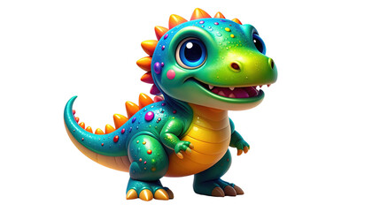 Fototapeta premium Adorable cartoon baby dinosaur with big eyes and vibrant colors.