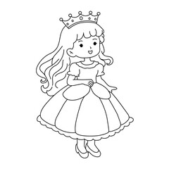 Beautiful princess with crown coloring pages for kids printable vector