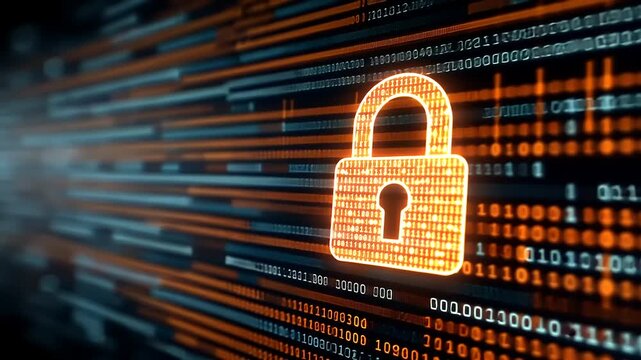 Digital security concept with a glowing padlock over binary code, symbolizing data protection and privacy - Powered by Adobe