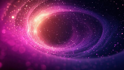 glowing purple and pink cosmic vortex of swirling stars and particles around a dark central void evoking awe and mystery