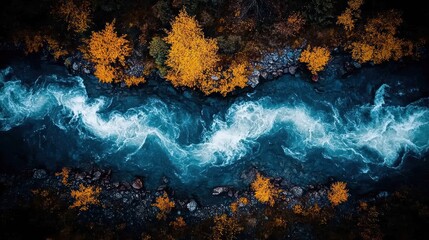 Autumnal river, aerial view