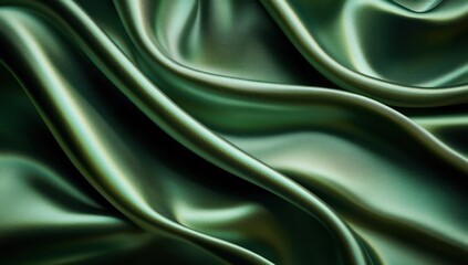 Obraz premium luxurious green satin fabric draped in smooth flowing folds with glossy highlights and soft shadows, elegant and tranquil