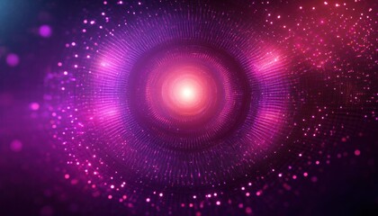 mesmerizing glowing concentric vortex of pink and purple particles and digital dots with a radiant center, futuristic and energetic