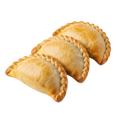 Three Empanadas Traditional Savory Pastry Filling Meat Vegetable Cheese Baked Dough Isolated on Transparent Background Delicious Snack