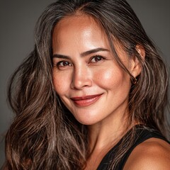 Professional headshot of mature East Asian woman with elegant gray hair, natural aging beauty, studio softbox lighting commercial photography