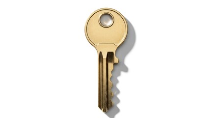 A single key with a round head and a key ring on a white background.