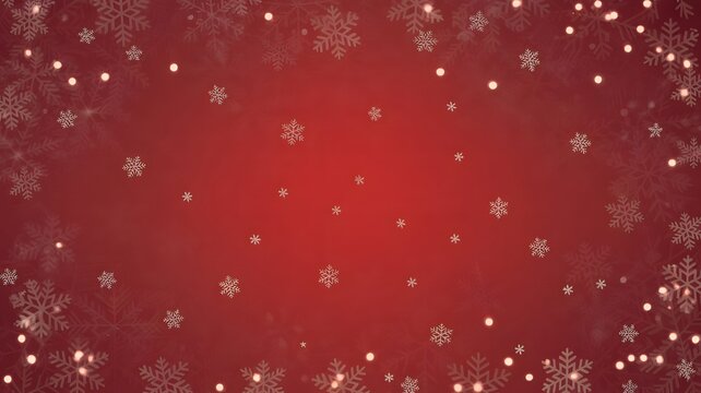 Festive red background with falling snow and glowing light border