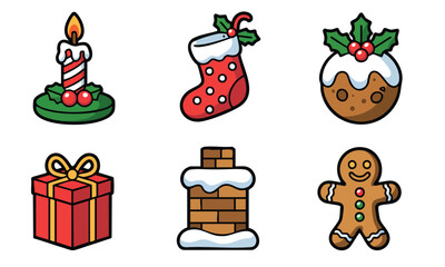 Set of Six Christmas Icon Illustrations,