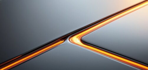 Reflective gray surface showcasing vibrant orange glowing lines intersecting dynamically at a central point