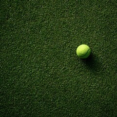 Single tennis ball resting on a textured green surface