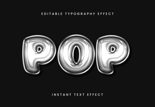 Silver Inflated Glossy 3D Text Effect Chrome Metallic Balloon Font