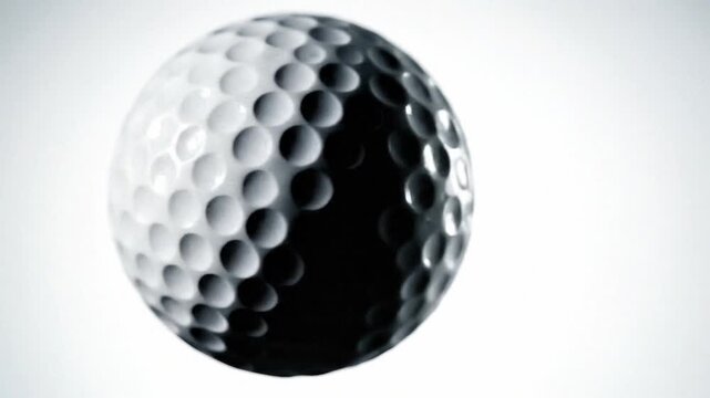 ltra-detailed close-up video of a single golf ball isolated on a clean white background