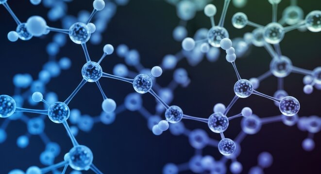Molecular structures in a blue and green gradient background.