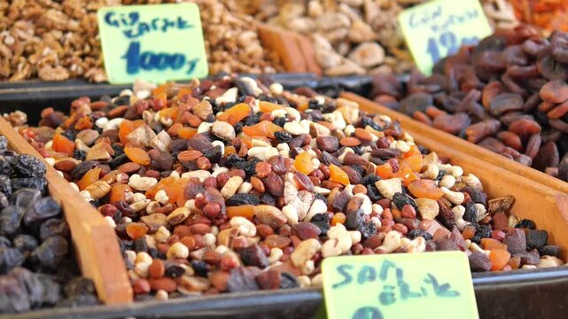 Discover diverse dried fruits and nuts at local market