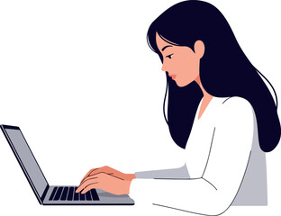 Naklejka premium Woman Typing on Laptop Computer White Background