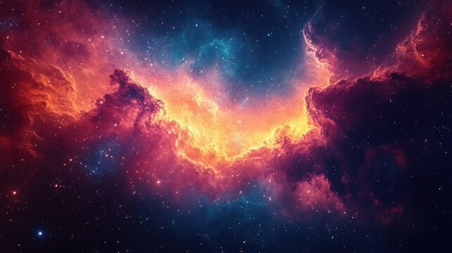 vibrant glowing nebula and star field in deep space with dramatic fiery clouds of interstellar gas, ethereal cosmic light conveying awe and wonder