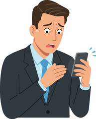 Worried Businessman Stares At Phone Screen
