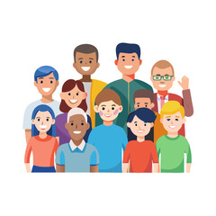 Diverse and multicultural group of people against a white background. A crowd of happy characters
