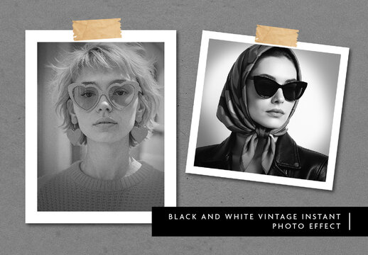 Black And White Instant Film Portrait Photo Effect
