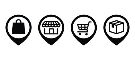 Shopping and Delivery Location Pin Icons - Retail, E-commerce & Store Locator