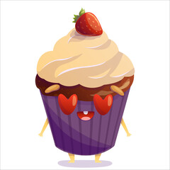 Vector illustration of a cake in love. Cake, character, love, holiday, vector, joy, sweet, fun, Valentine's Day