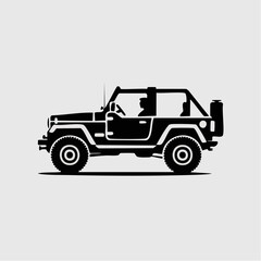 Fototapeta premium Black Jeep Silhouette on a White Background.