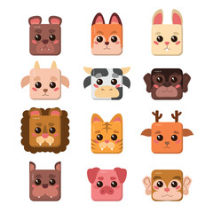 Funny Square Animal Face Cartoon Collection