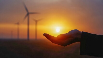 Golden sunset hand silhouette energy concept happiness hope