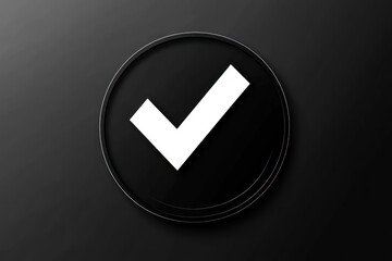 glossy black circular button with bold white check mark conveying approval and confidence