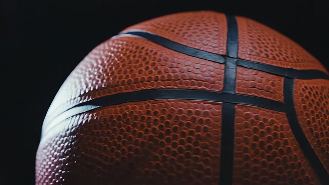 Close-up of a Textured Orange Basketball with Black Seams on a Dark Background