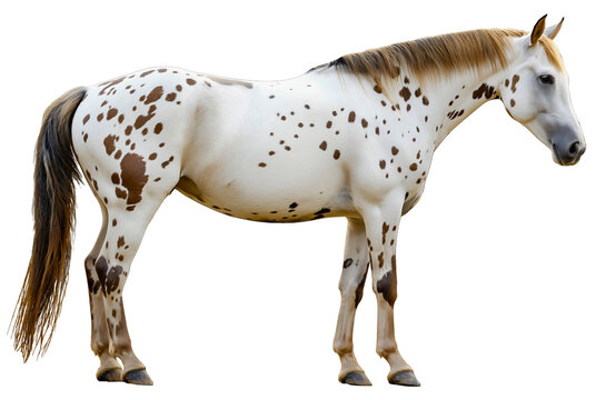 Isolated Appaloosa spotted horse full body portrait, standing graceful stallion profile side view, beautiful equestrian pet breed mammal, detailed coat pattern farm ranch livestock
