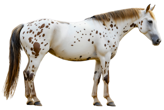 Isolated Appaloosa spotted horse full body portrait, standing graceful stallion profile side view, beautiful equestrian pet breed mammal, detailed coat pattern farm ranch livestock