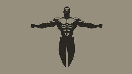 Strong Muscular Man Vector Illustration. Bodybuilder Posing with Outstretched Arms. Fitness, Power, and Strength Concept Graphic.