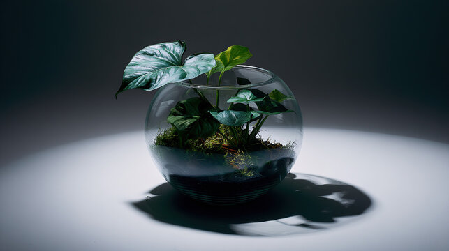 terrarium. A lush globe terrarium with vibrant greenery, showcasing nature in a contained ecosystem. travel magazines, destination branding, designed for outdoor magazines and nature guides.
