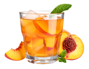 Fresh Peach iced tea isolated on transparent png