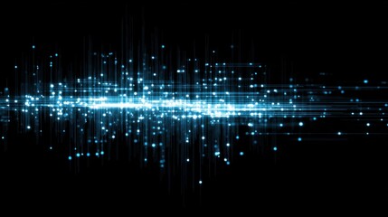 A vibrant digital representation of sound waves, displaying luminous blue lines and dots on a black background, creating a tech-inspired visual effect.