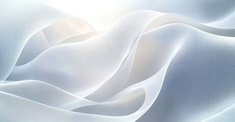 translucent flowing white fabric-like ribbons and textured mesh waves bathed in soft glowing light, serene airy and ethereal atmosphere