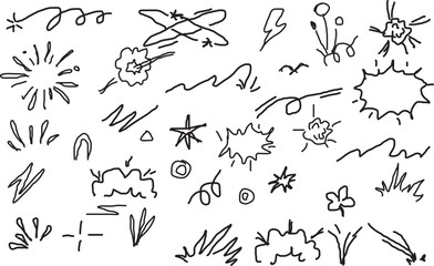 Black ink doodle elements explosion star lightning flower plant vector