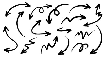 Collection of hand drawn black arrows and doodles on a white background