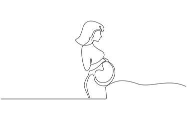 Continuous one line drawing of a pregnant woman expecting a baby isolated on transparent background.