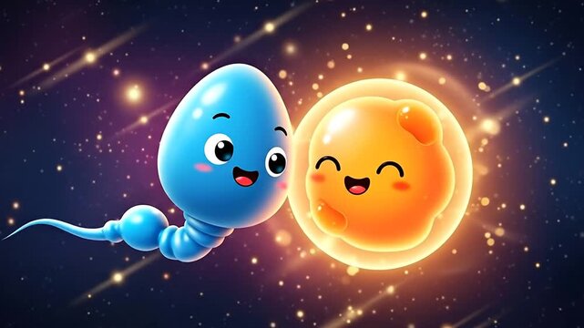 Fertilization concept: An illustration showcasing a sperm cell and an egg cell. conveying the delicate moment of fertilization.