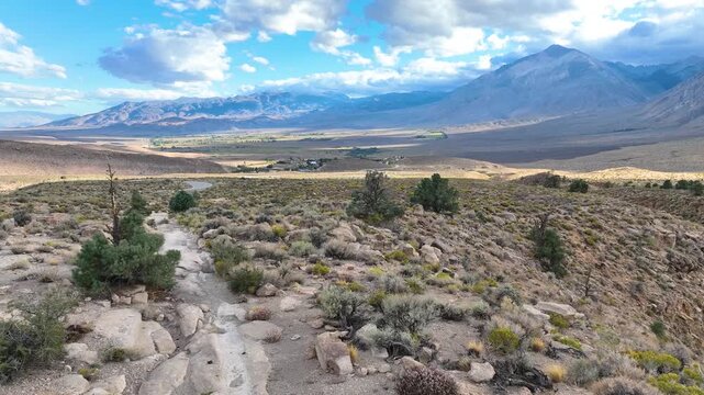 Aerial Wagon Trail Paradise California Mountain Valley Landscape Fly Through