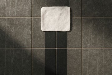 White cleaning wipe leaving a perfectly clean spot on dark tiled floor, hygiene and freshness concept.
