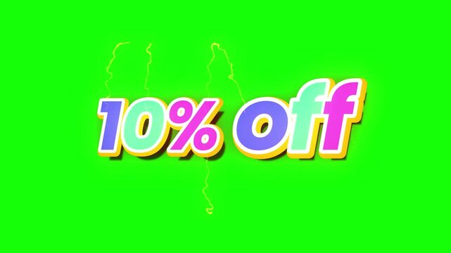 Animated ten percent off discount sale promotion with dynamic motion graphics on green screen