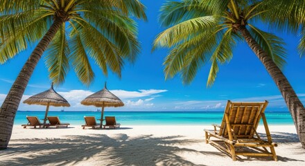 tropical beach with coconut palm trees
