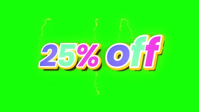 Animated twenty five percent off sale promotion with dynamic motion graphics on green screen